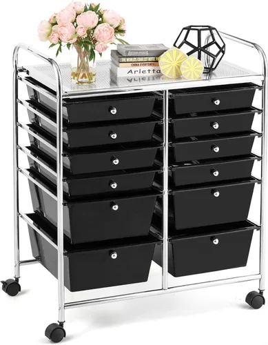 Vista 39 de DREAMADE Carrito rodante con cajones de almacenamiento, carrito utilitario con cajones de plástico extraíbles, ruedas con cerradura, carrito de arte