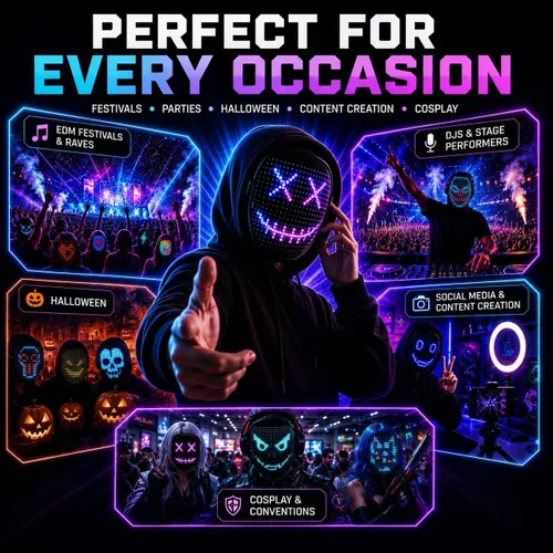 Vista 5 de LED Face Mask for Kids & Adults Gesture Sensing Light Up Mask Digital Halloween Costume Cosplay Mask