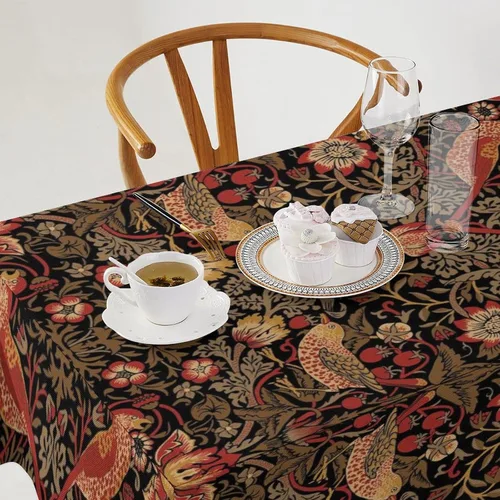 Vista 238 de Mantel Floral Retro de Pájaros, Diseño Original Bohemio William Morris Estampado Cubierta de Mesa para Hogar Picnic Fiesta Comedor Cocina William
