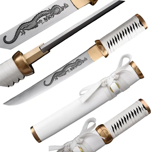 Vista 11 de Hoja de crisantemo japonesa real hecha a mano tanto corta katana samurái real de 13 pulgadas 1065 hoja de acero de resorte de acero de espiga