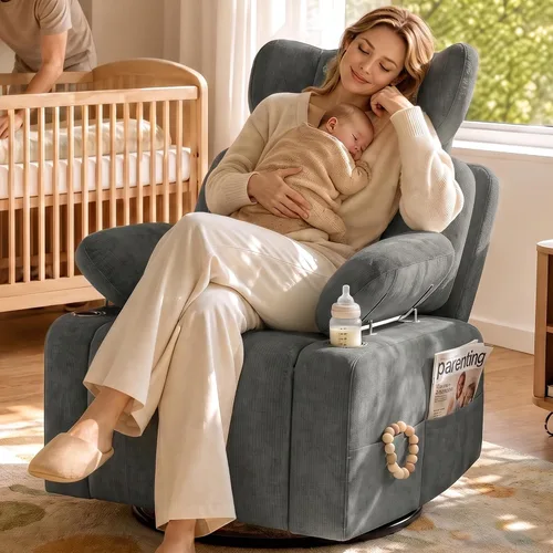 Vista 10 de Silla mecedora para guardería con reposabrazos ajustable, reposacabezas Marrón