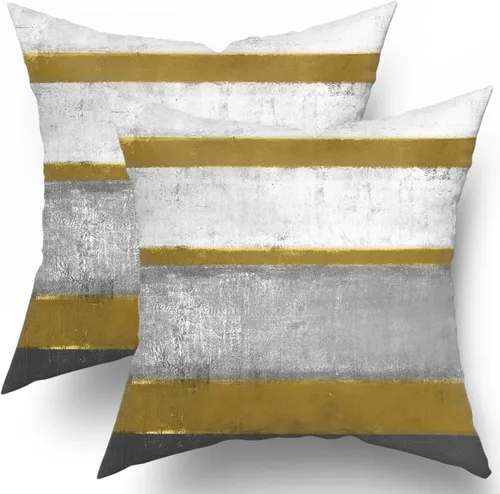Vista 13 de Fundas de almohada Aqua 16x16 Set de 2 Verde Claro Gris Moderno Arte Abstracto Rayado Cojines Decorativos de Granja Algodón Cuadrado Fundas de Raya