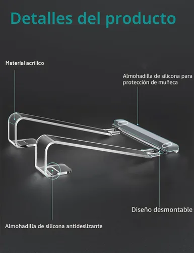 Vista 8 de JCZT Soporte de Laptop de Acrílico Transparente para Escritorio, con Reposamuñecas, Soporte Ergonómico Desmontable Compatible con Todas las Laptops