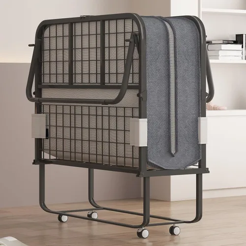 Vista 12 de Mjkone Cama plegable con colchón, cama rodante para adultos con cabecero y bolsa antipolvo, cama plegable portátil de 5 pulgadas para huéspedes