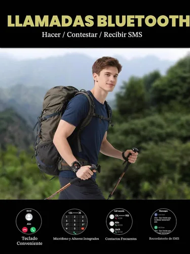 Vista 3 de Fitness Smart Watch for Men Women, Bluetooth Calling & 1.8" AMOLED, SpO2/Heart Rate/Sleep Tracker, 100+ Workout Modes, IP67 Waterproof, 7+Day Black