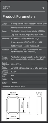 Vista 3 de Acelerómetro + Inclinómetro Bluetooth 5.0 WT9011DCL MPU9250 Giroscopio de 9 ejes de alta precisión + Ángulo (Precisión XY 0.2°) + Magnetómetro