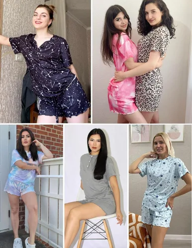 Vista 2 de Ekouaer Conjunto de pijamas teñidos con técnica tie dye para mujer, ropa de dormir, 2 piezas, conjuntos de pijamas, ropa de relajación A-tie Dye