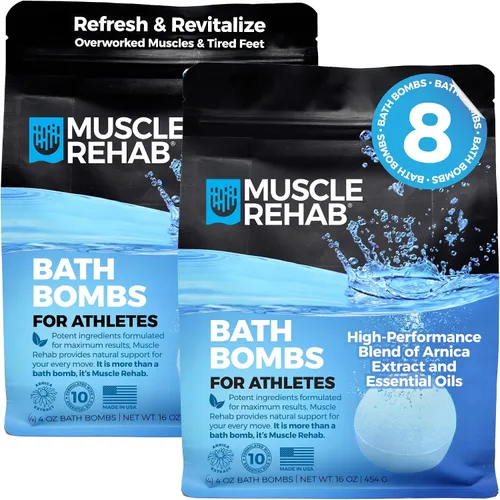 Vista 11 de Muscle Rehab Epsom - Bombas de baño de sal con árnica (paquete de 4) Remojo de recuperación de magnesio para dolores musculares, alivio después