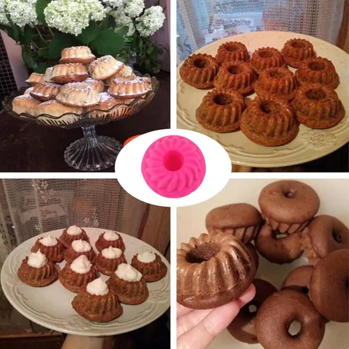 Vista 5 de 12 tazas pequeñas de calabaza para tartas, moldes de silicona para hornear mini moldes antiadherentes para donas magdalenas, magdalenas, tubo