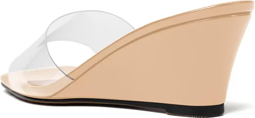 Vista 7 de WAYDERNS Sandalias de tacón bajo con cuña de PVC para mujer, con puntera cuadrada, de 2.0 in