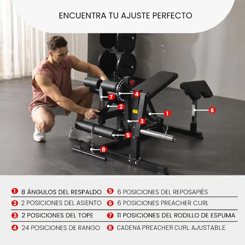 Vista 5 de Finer Form GLX Banco de pesas ajustable con extensión de piernas y máquina