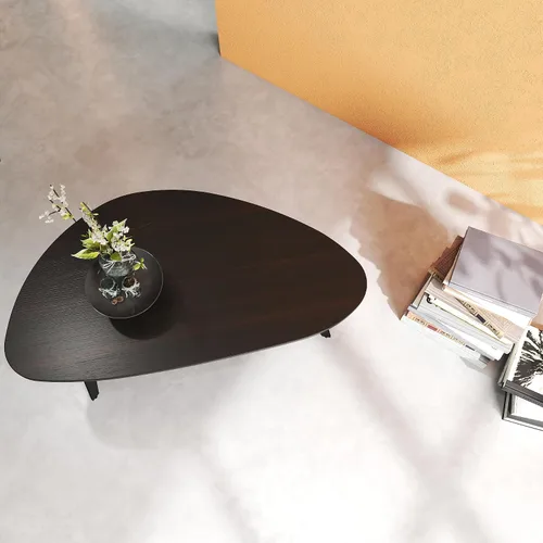 Vista 7 de Manora Mesa de Café Moderna y Simple de Madera con Patas de Metal Negro, Mesa de Té Ovalada para Sala de Estar u Oficina, Mesa Central Compacta