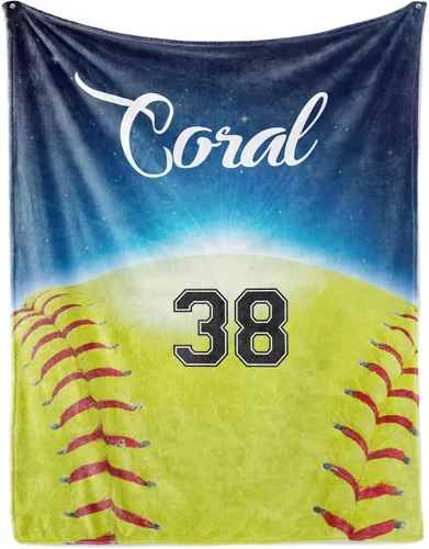 Vista 11 de Manta de sóftbol personalizada con nombre y número, manta de sóftbol personalizada de franela súper suave, regalo de sóftbol para niños, niñas