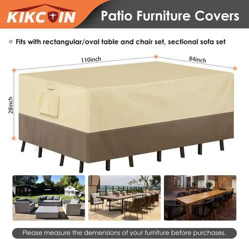 Vista 3 de Fundas impermeables para muebles de patio para mesa y sillas, juego de muebles de exterior, antidecoloración, resistente al desgarro/agua, 110
