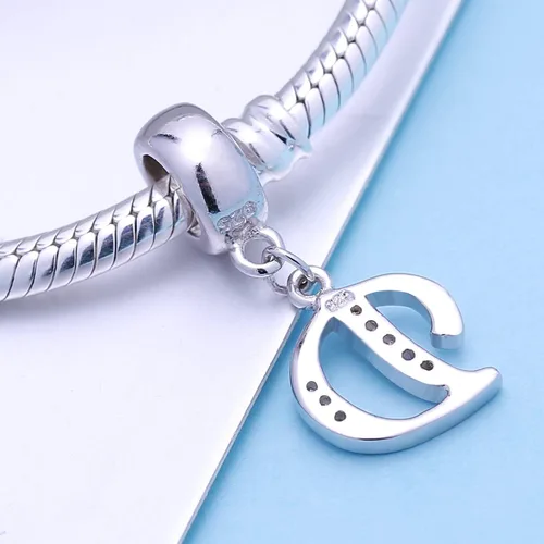 Vista 19 de ABUN Abalorio de plata de ley 925 con letra A a la Z, espaciador de inicial, con circonita cúbica transparete colgante, auténtica, para pulseras