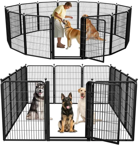 Vista 10 de Corralito para perros al aire libre, 40 pulgadas, 48 paneles, valla para perros con puerta extra ancha, corral para mascotas sin tropiezos, corral