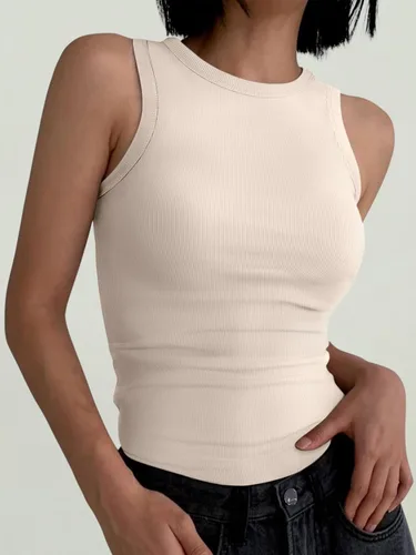 Vista 2 de ANRABESS Camiseta sin mangas de cuello alto para mujer, a la moda, casual, básica, ajustada, acanalada, espalda cruzada