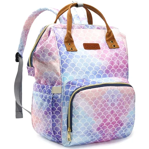 Vista 8 de Mochila para pañales, bolsa impermeable para el cuidado del bebé, bolsa cambiadora de pañales para bebé de viaje (vaca)