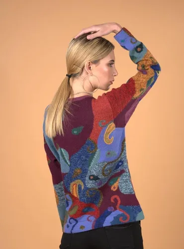 Vista 4 de Cárdigan 100% de alpaca para mujer, bordado, acabado de ganchillo. Tabla de tallas de EE. UU. para un gran ajuste. ISIDRA
