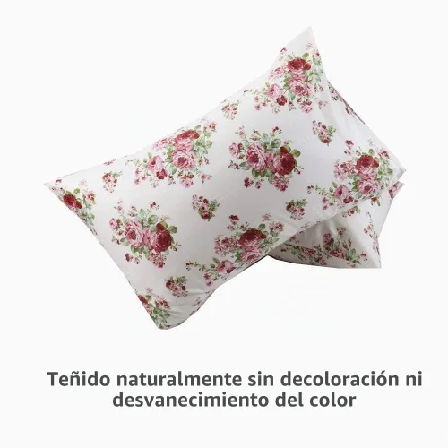Vista 3 de Paquete de 2 fundas de almohada de algodón con diseño de flores para cabello y piel, 600 hilos, fundas de almohada Queen con cierre de sobre
