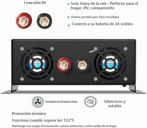 Vista 4 de WZRELB RBP100024VCRT 1000W 24V 120V Inversor de energía solar de onda sinusoidal pura con interruptor de control remoto
