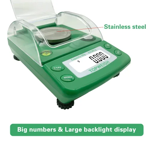 Vista 4 de Milligram Scale, Dual Powered, Large Display, mg Scale, Adjustable Feet, 50g x 0.001g -Green, Digital Powder Scale, Level Bubble, Accurate and