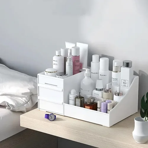Vista 4 de Organizadores de maquillaje y cuidado de la piel azules y almacenamiento para tocador, encimera, tocador de baño, cajones, estantes, pinceles