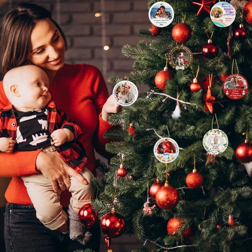 Vista 5 de Adorno personalizado para la primera Navidad del bebé, adornos de Navidad con foto personalizada 2023 con imagen y nombre, regalos personalizados