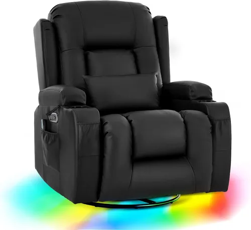 Vista 14 de URRED Silla reclinable giratoria eléctrica con vibración y calor Diseño de motor dual, posiciones infinitas, carga USB, luces LED, portavasos Gris