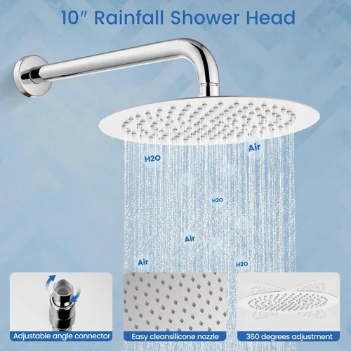 Vista 7 de Airuida Sistema de ducha con boquilla de bañera, cabezal de ducha redondo de 10 pulgadas con 2 funciones, ducha de mano, montaje en pared, juego