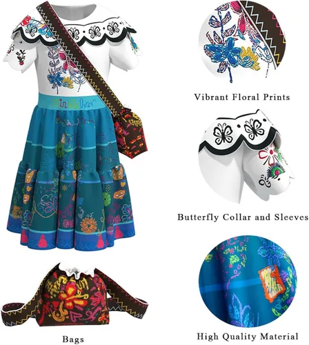 Vista 3 de Encanto Disfraz para niñas Maribel Encanto Disfraces con bolsa Isabela Fantástico vestido Mirabel Falda Trajes para Halloween