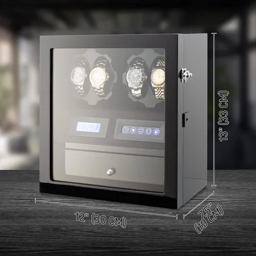 Vista 7 de 4 Watch Winder with 5 Watch Storage Space, LCD Display, Touch Control and Interior Light Negro + Negro