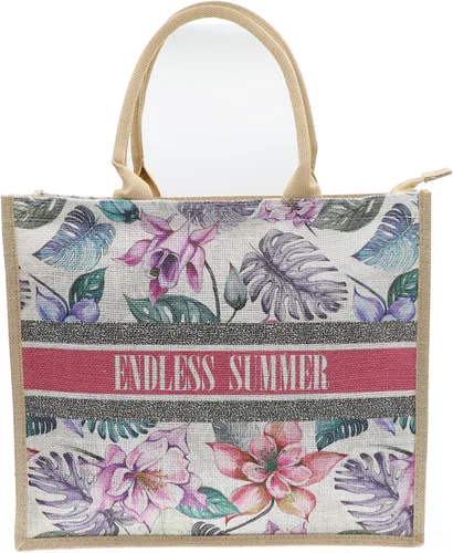 Vista 6 de JNF Bolsa de playa de yute para mujer, bolsa de arpillera con cremallera, reutilizable, con asa
