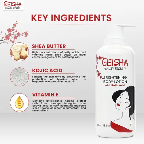 Vista 2 de OMIC Geisha Kójic Acid Crema corporal iluminadora para la piel, 13.5 onzas líquidas, crema para manchas oscuras, hidratante, tono de piel desigual