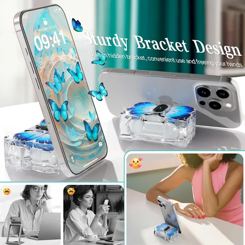 Vista 3 de R-fun Funda para AirPods Pro 2 Butterfly Artistry - Tapa desplegable automática y función de soporte, protección de grado militar de 360° con Negro