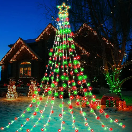 Vista 15 de Decoración al aire libre para Navidad (nueva), 320 luces LED colgantes centelleantes en forma de hadas para decoración de árbol al aire libre