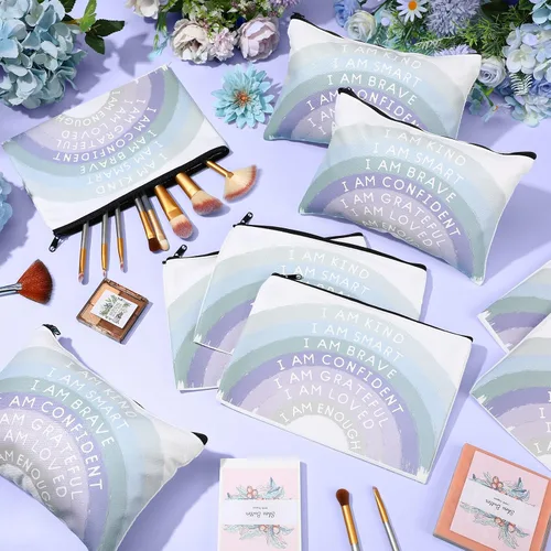 Vista 6 de Chunful 10 Piezas Bolsas de Maquillaje de Lona Inspiradoras para Mujeres Regalo de Graduación Bolsas de Cosméticos de Lona Arcoíris a Granel