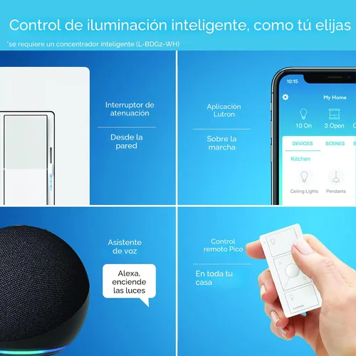 Vista 6 de Lutron - Interruptor inteligente Diva con regulador de intensidad de iluminación inteligente Caséta para bombillas LED, Alexa, Apple Homekit, Google