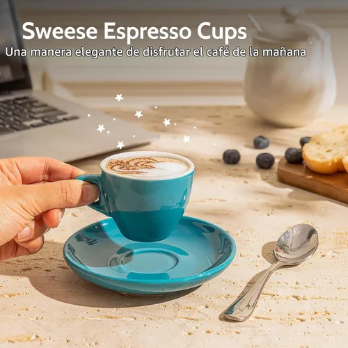 Vista 5 de Sweese Tazas de espresso de 2 onzas con platillos, juego de 6 tazas de espresso de porcelana, colores surtidos Varios