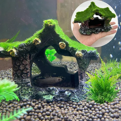 Vista 3 de Tfwadmx Decoración de Acuario Casa Refugio de Resina Hueca, Accesorios de Escondite para Pez Betta Ornamento de Cueva para Tanque Refugio para Peces