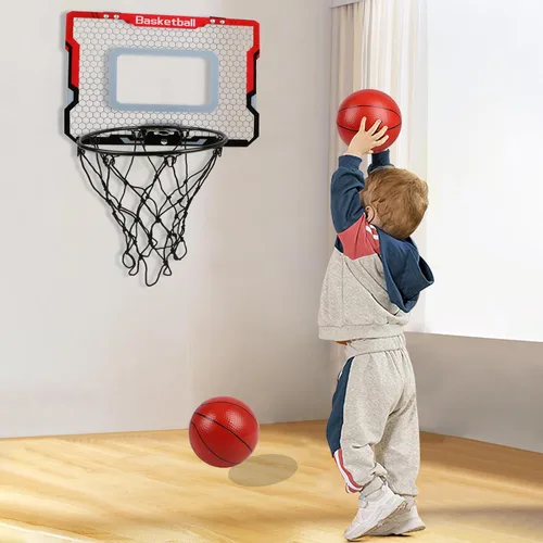 Vista 7 de Aro de baloncesto interior con 2 bolas y accesorios completos, sobre la puerta y mini aro para niños y adultos