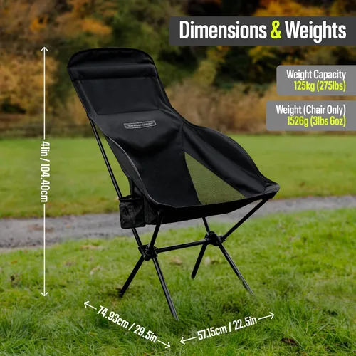 Vista 3 de TSE HC100 Silla de campamento, silla plegable ligera de 3.36 libras con soporte para tazas, portátil y fácil de transportar para campamento, playa
