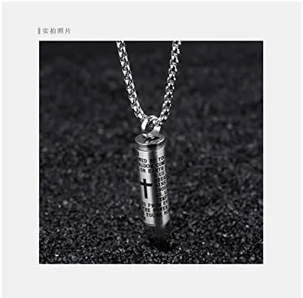 Vista 4 de Cross Necklace for Ashes Stainless Steel Cremation Jewelry Urn Engraved Bible Pendant Necklaces Memorial Gifts