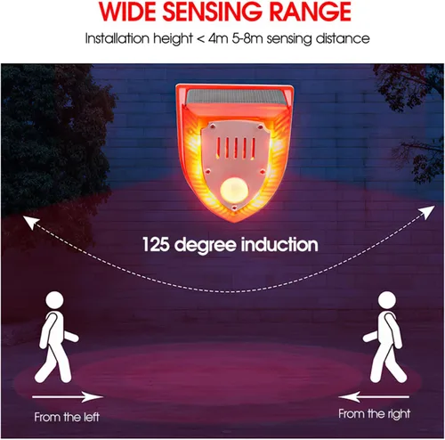 Vista 9 de Alarma solar con sensor de movimiento para exteriores: luces solares de alarma de seguridad con ladridos de perro y sonido de disparo