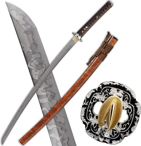 Vista 10 de Espada katana forjada a mano, arcilla real, acero templado L6, Hitatsura Hamon () Espada samurai espada de espiga completa