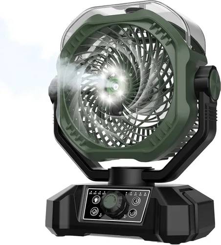 Vista 10 de Ventilador de nebulización recargable portátil con niebla de 12 onzas, pantalla de duración de la batería, control remoto, temporizador, luz, 5