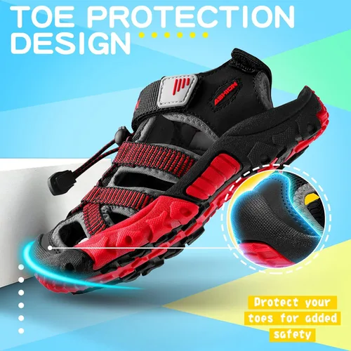 Vista 3 de Littleplum Sandalias para niños con puntera cerrada, sandalias deportivas para niños pequeños, zapatos de verano para niños grandes, caminar