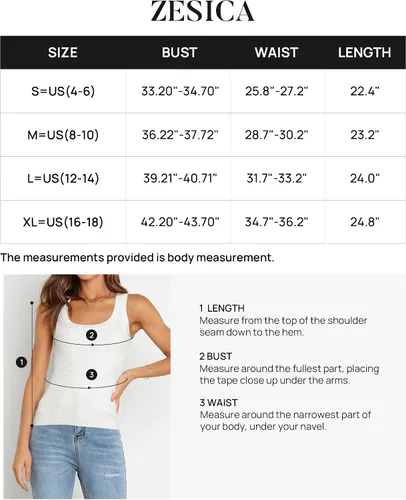 Vista 6 de ZESICA Women's Sleeveless Tank Tops Summer Scoop Neck Ribbed Knit Slim Fitted Casual Basic Tee Shirts