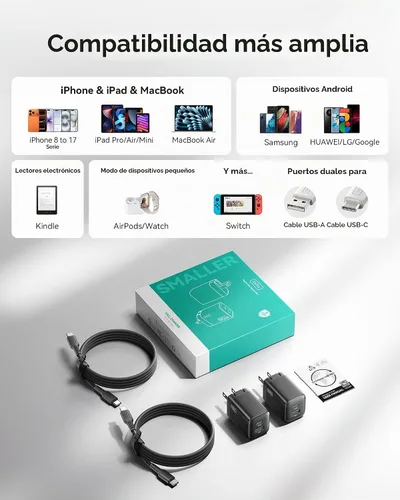 Vista 9 de INIU Paquete de 2 cargadores tipo C de 30 W de carga rápida y cable INIU USB C a USB C (6.6 pies + 6.6 pies), cable de carga rápida tipo C de 240 W