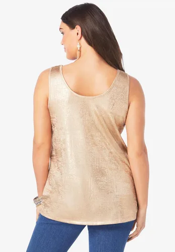 Vista 3 de Roaman's Camiseta sin mangas metálica con cuello redondo y talla grande para mujer